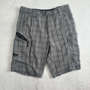 Y2K Fly Racing Preimum Grey‎ Plaid Shorts Chino Style Men's Size 34" Waist